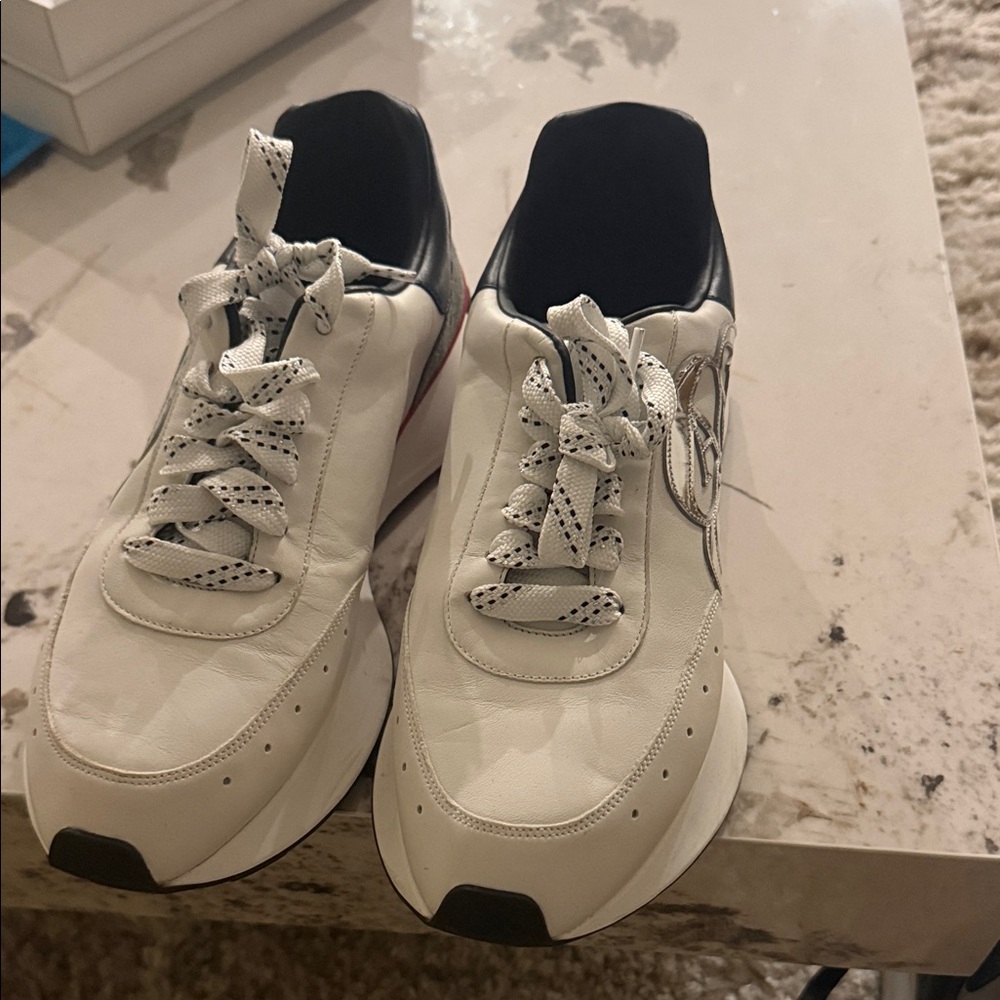 Alexander McQueen White and Black Lace-Up Sneakers